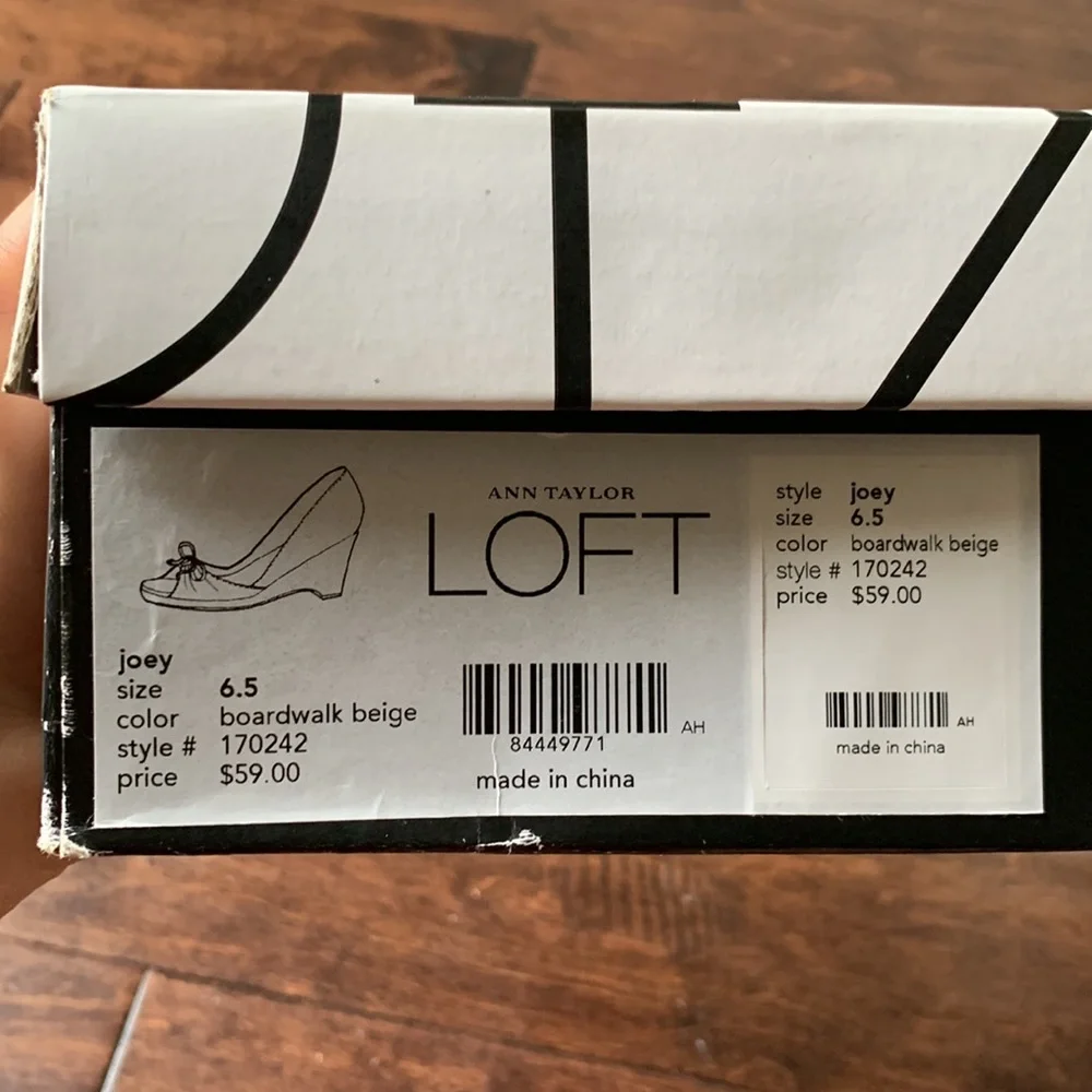 LOFT Beige Joey Peep Toe Espadrille Heeled Wedge Size 6.5